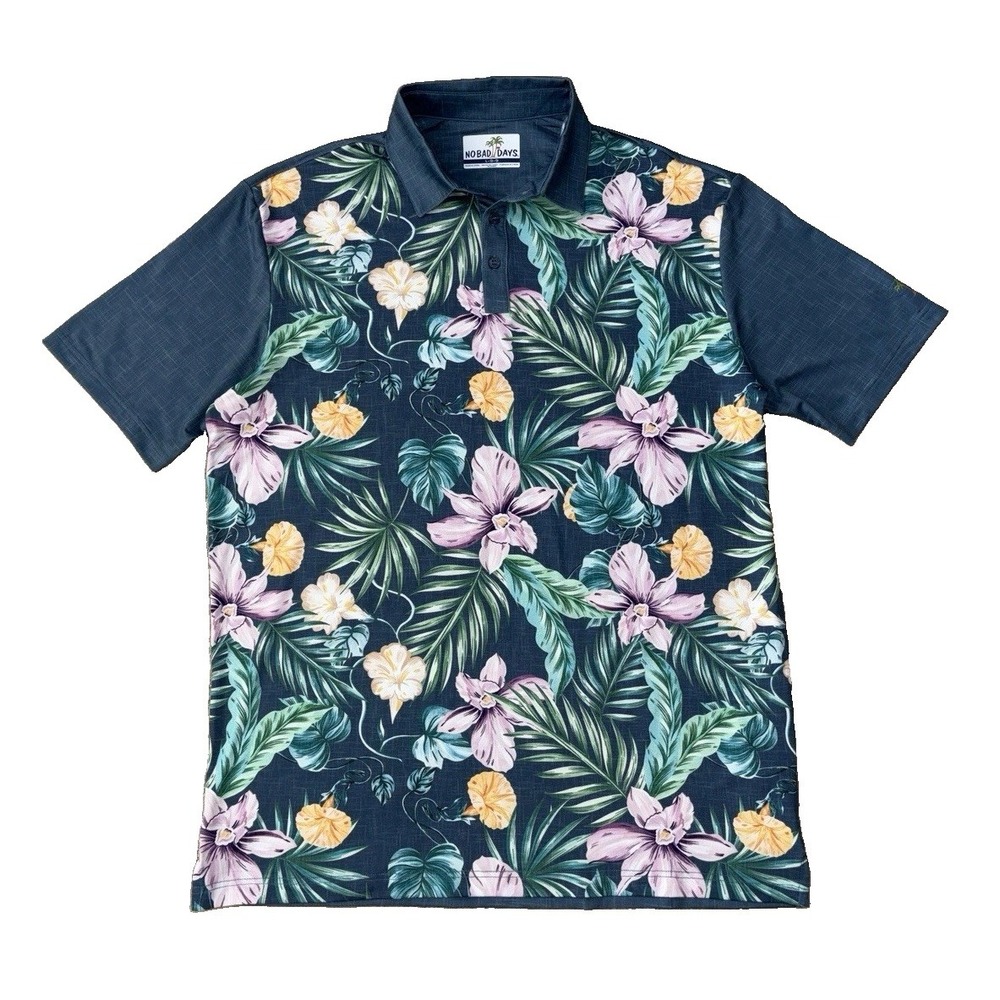 NEW No Bad Days Performance Golf Polo Men's L Teal Floral Tropical